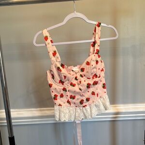 Strawberry Print Pink Corset Top